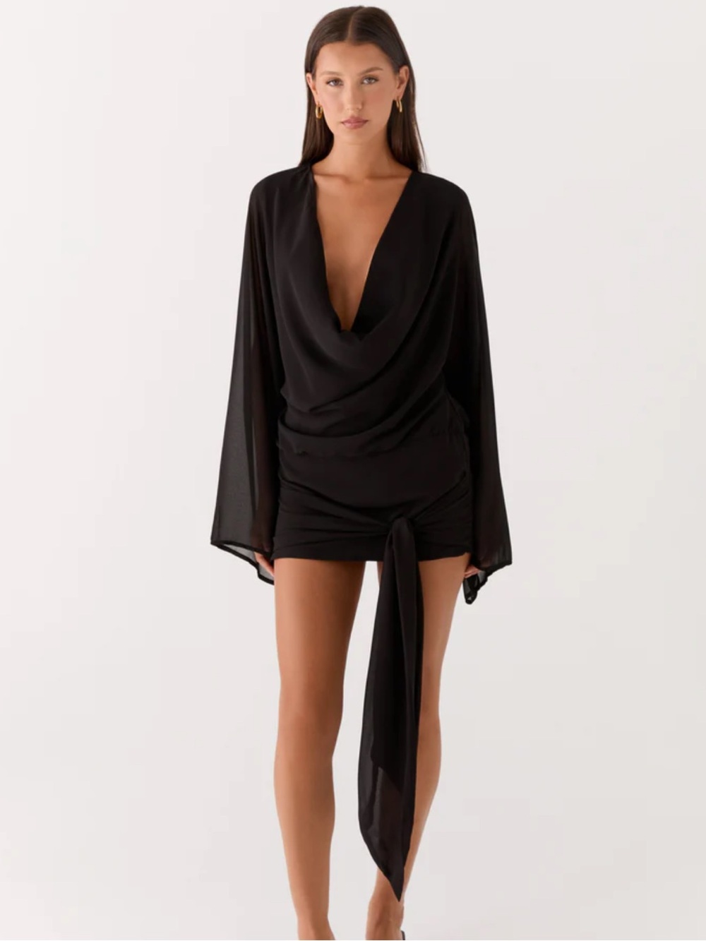 Peppermayo Black Drape Neck Wrap Blouse